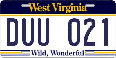 WV license plate DUU021
