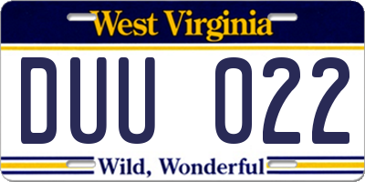 WV license plate DUU022