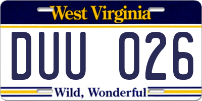 WV license plate DUU026