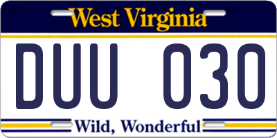 WV license plate DUU030
