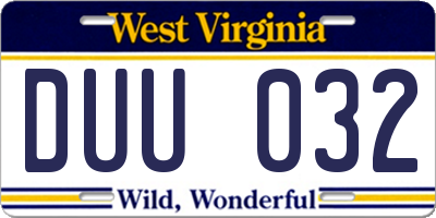 WV license plate DUU032