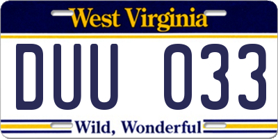WV license plate DUU033