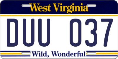 WV license plate DUU037