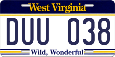 WV license plate DUU038