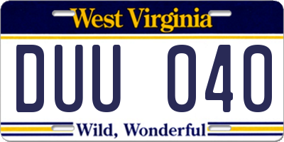 WV license plate DUU040