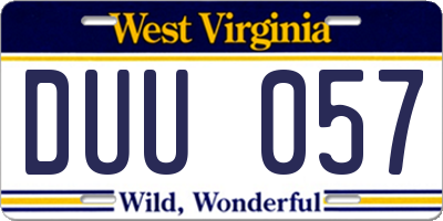 WV license plate DUU057