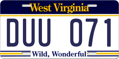 WV license plate DUU071