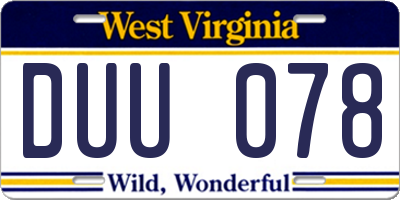 WV license plate DUU078