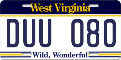WV license plate DUU080