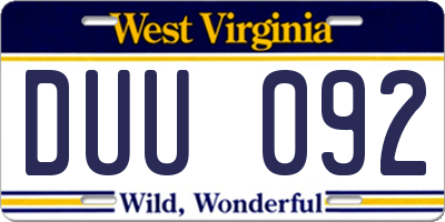 WV license plate DUU092