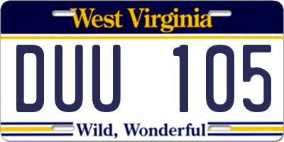 WV license plate DUU105