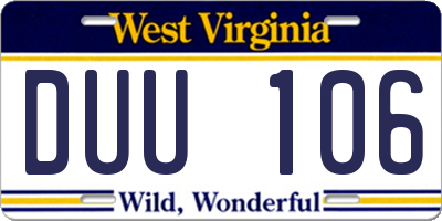 WV license plate DUU106