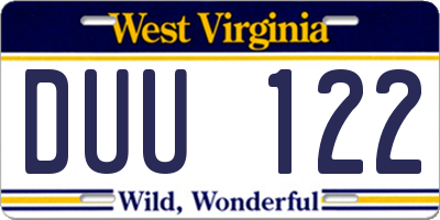 WV license plate DUU122