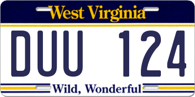WV license plate DUU124