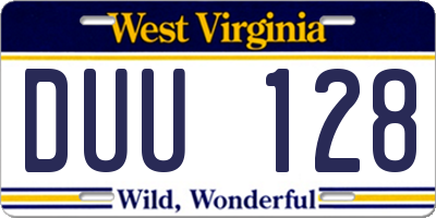 WV license plate DUU128
