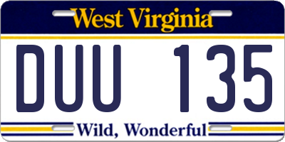 WV license plate DUU135