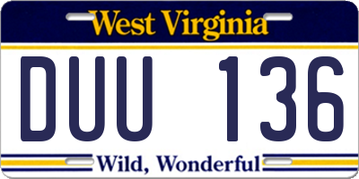 WV license plate DUU136