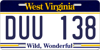 WV license plate DUU138