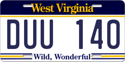 WV license plate DUU140