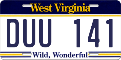 WV license plate DUU141