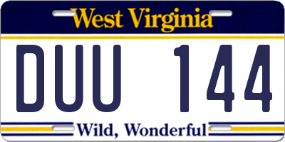 WV license plate DUU144