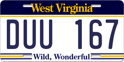 WV license plate DUU167