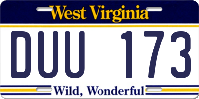 WV license plate DUU173