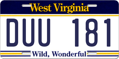 WV license plate DUU181