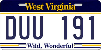 WV license plate DUU191
