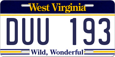 WV license plate DUU193