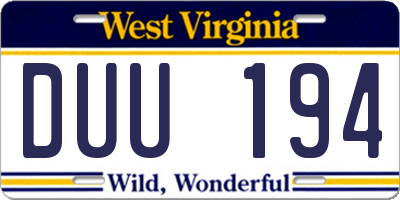 WV license plate DUU194