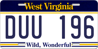 WV license plate DUU196