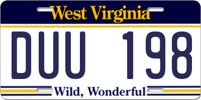 WV license plate DUU198