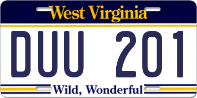 WV license plate DUU201