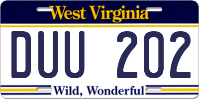 WV license plate DUU202