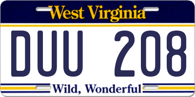 WV license plate DUU208