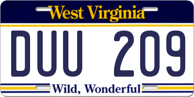 WV license plate DUU209