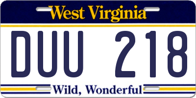 WV license plate DUU218