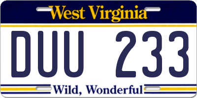 WV license plate DUU233