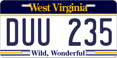 WV license plate DUU235