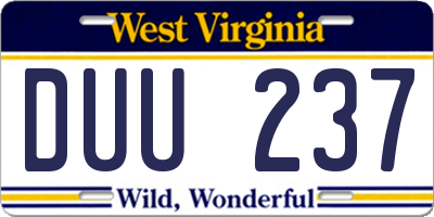 WV license plate DUU237