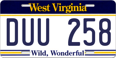 WV license plate DUU258