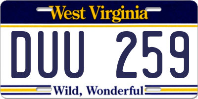 WV license plate DUU259