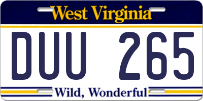 WV license plate DUU265