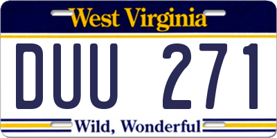 WV license plate DUU271