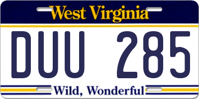 WV license plate DUU285