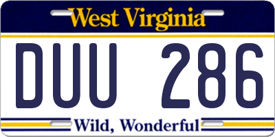 WV license plate DUU286