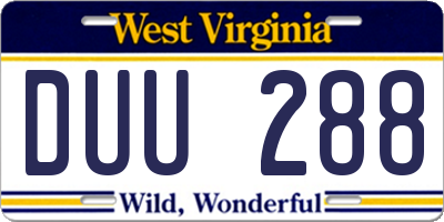 WV license plate DUU288