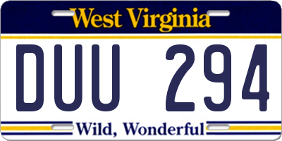 WV license plate DUU294