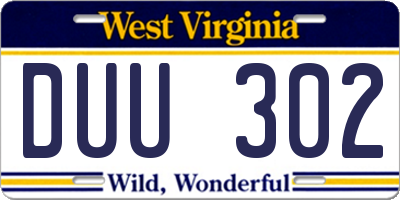 WV license plate DUU302